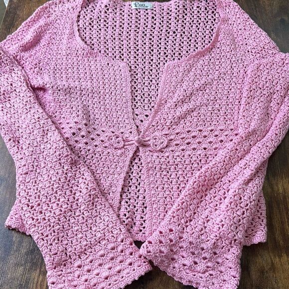 Lilly Pulitzer Crochet/Lace boho Hibiscus pink sweater cardigan S - Picture 6 of 9